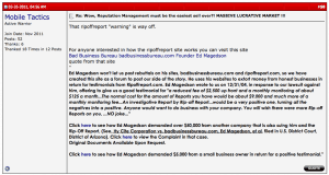 An example of Ed Magedson's sales pitch to RipOffReport.com defamation victims as to why they should sign up for his advocacy program Ed-Magedson-sales-pitch-for-RipOffReport.com